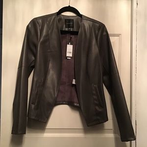 COPY - Suede Back Pu Collarless Jacket